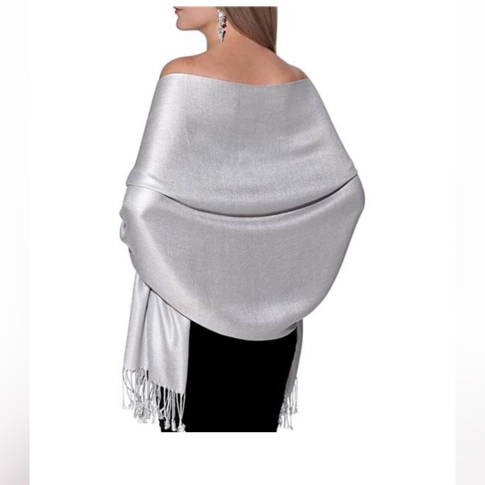 Pashmina Shawls and Wraps for Evening Dresses, Large Soft Pashminas /SILVER